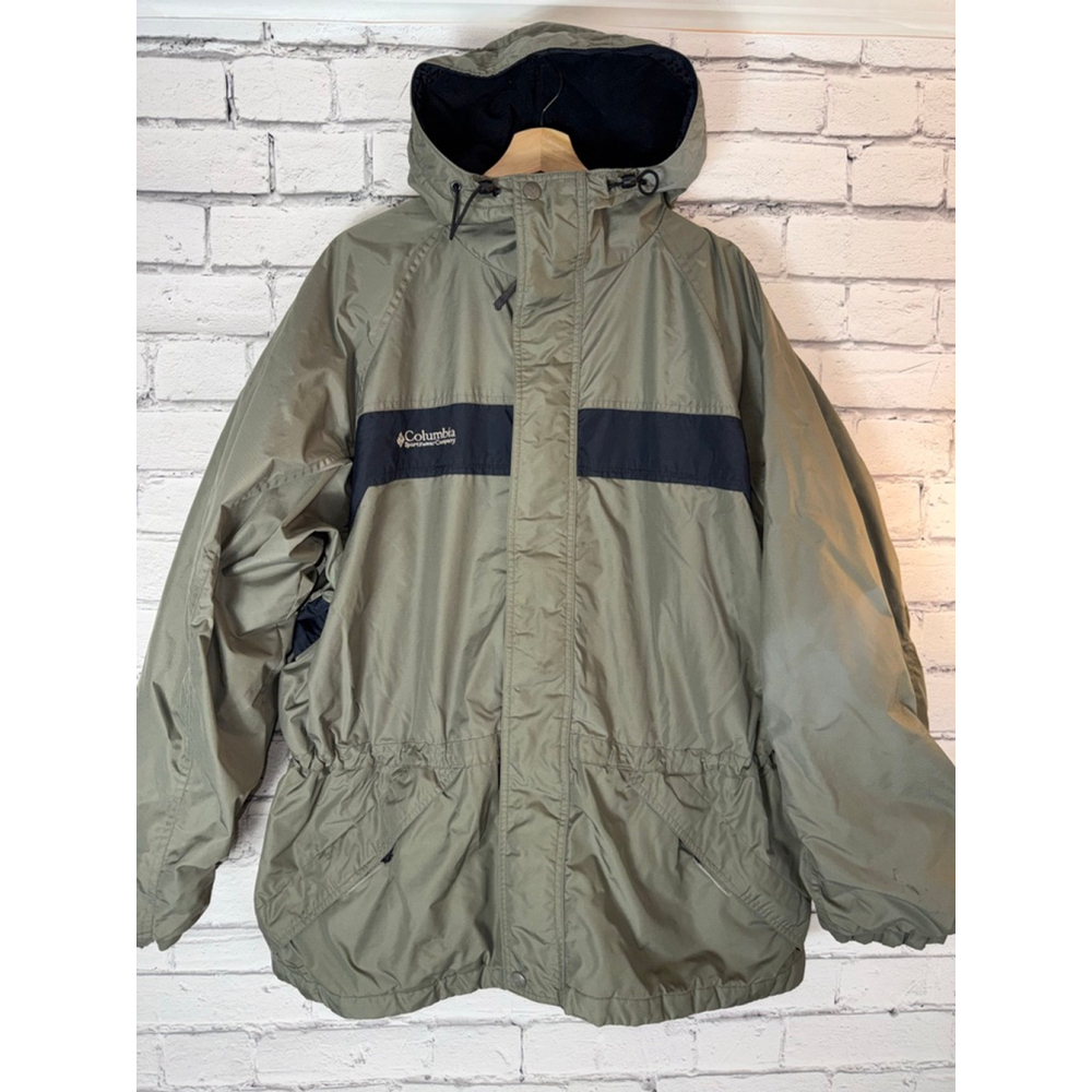 Men's Columbia Omnitech Parka Coat Hooded VINTAGE 90’s Ski Green Black size XL